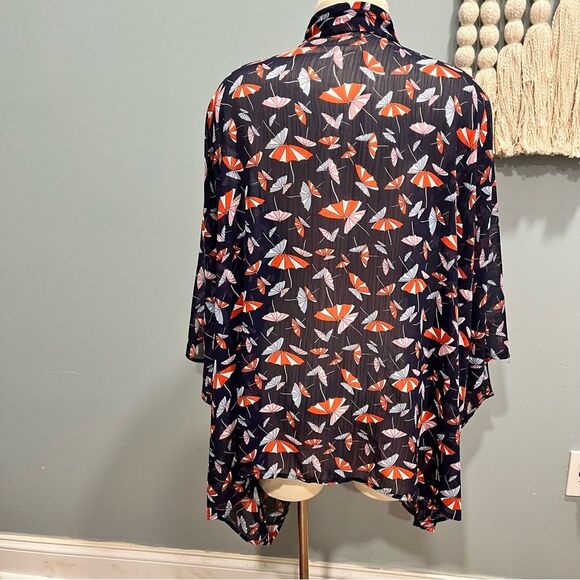 Charming Charlie Navy w/ Umbrella Print Sheer Kimono Cardigan Size Medium - Picture 4 of 6